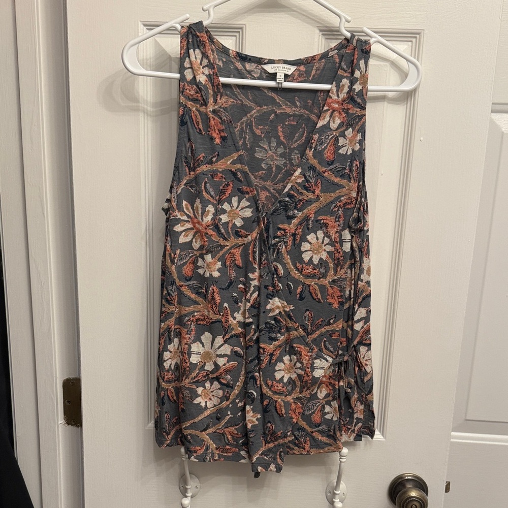 Lucky Brand Floral Tank Top - Gray and Orange